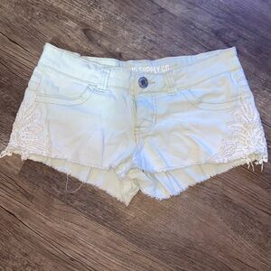 Mossimo Women's Size 1 Light Blue Jean White Lace Cut Off Denim Shorts